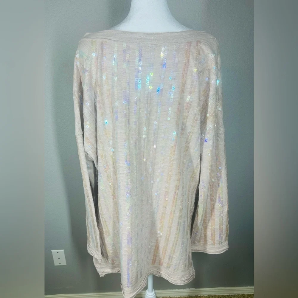 Free People Dusty Pink Oversized Boho Sequin Embellished Sweater Top Size S